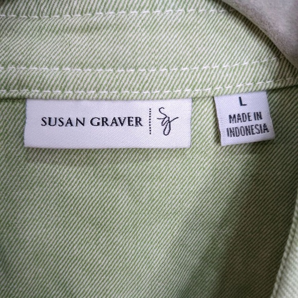 Susan Graver Shacket Womens L Plus Size Light Green Button Shirt Jacket Cotton - Picture 4 of 5